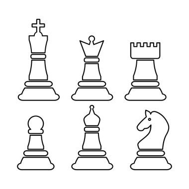 Bir dizi satranç ikonu. Satranç taşlarının siluetleri. Vektör illüstrasyonu