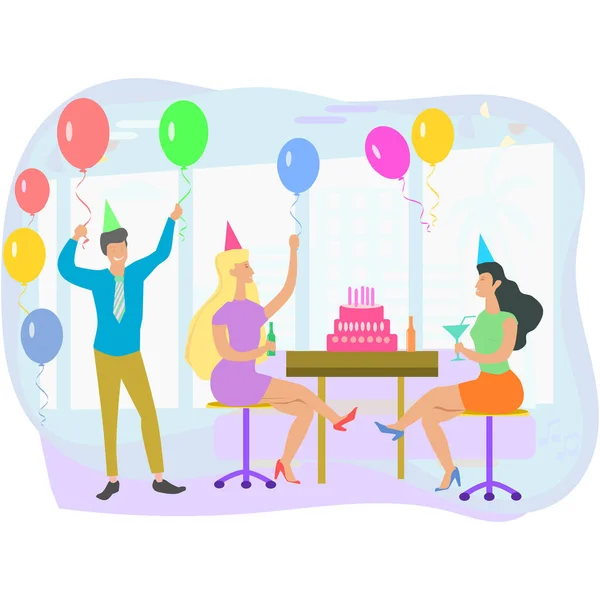 Happy People Having Fun Office Party Excited Office Girls Guys — Stock Vector