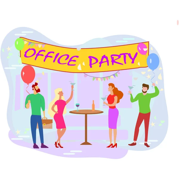 stock vector Happy people having fun at office party. Excited office girls and guys celebrating success together.Corporate party, team building activity, corporate event idea concept.