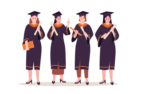 Grupo Mujeres Graduadas Universidad Ilustraciones Para Sitios Web Landing Pages — Archivo Imágenes Vectoriales