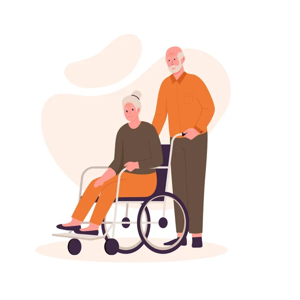 Avô Empurrando Conceito Vetor Cadeira Rodas Avó Ilustrações Para Sites —  Vetores de Stock