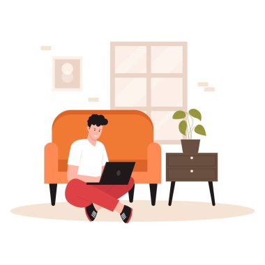 Flat design of man freelancer working from home. Illustration for websites, landing pages, mobile apps, posters and banners. Trendy flat vector illustration