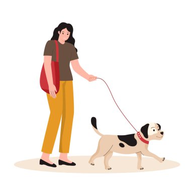 People walking with pet. illustration for website, landing page, mobile app, poster and banner. Trendy flat vector illustration