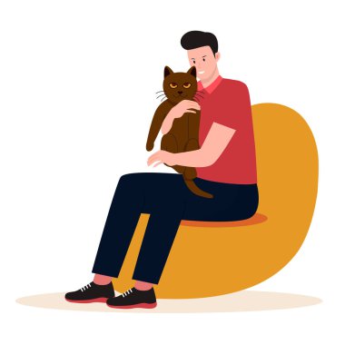Man hugging her pet cat. illustration for website, landing page, mobile app, poster and banner. Trendy flat vector illustration