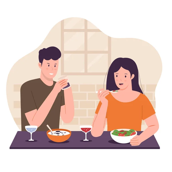 Karı Kocanın Vektör Çizimi Birlikte Yiyorlar Web Siteleri Iniş Sayfaları — Stok Vektör