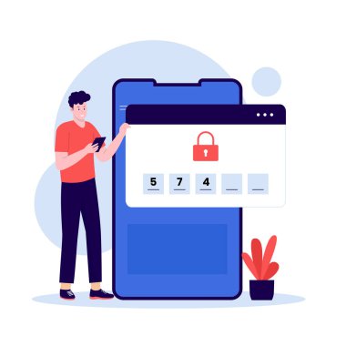 2 Adım Doğrulama Çizimi düz tasarım. Web siteleri, iniş sayfaları, mobil uygulamalar, posterler ve afişler için resim. Moda düz vektör illüstrasyonu