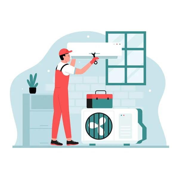 Airconditioner Reparatie Illustratie Concept Illustratie Voor Websites Landingspagina Mobiele Apps — Stockvector