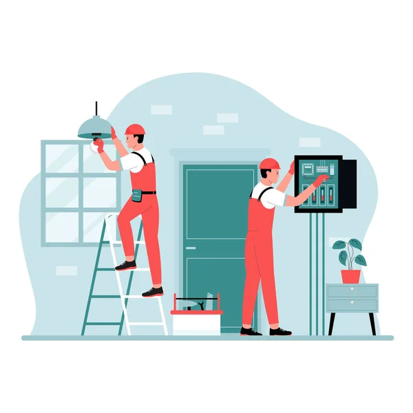 Illustratieconcept Voor Elektriciteitsarbeiders Illustratie Voor Websites Landingspagina Mobiele Apps Posters — Stockvector