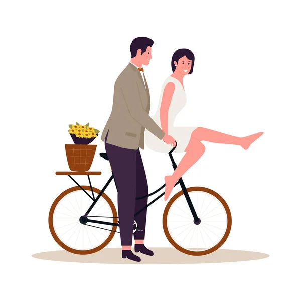 Bisikletli Mutlu Evlilik Çifti Web Sitesi Için Resim Iniş Sayfası — Stok Vektör