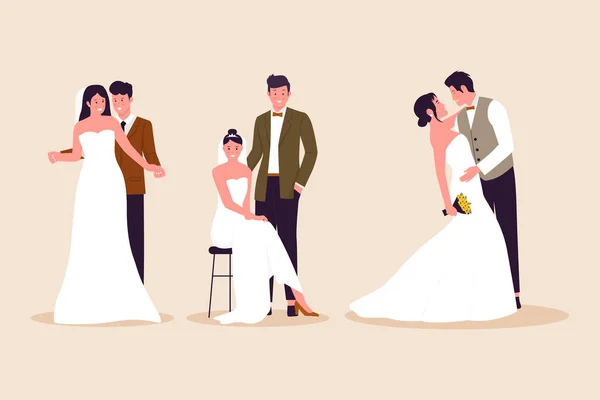 Набор Персонажей Свадебной Пары Мультфильма — стоковый вектор