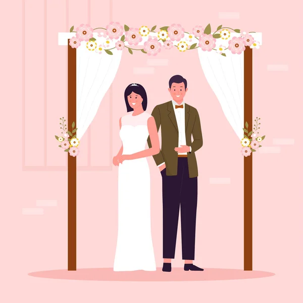Flache Vektormenschen Bei Der Hochzeit Illustration Für Website Zielseite Mobile — Stockvektor