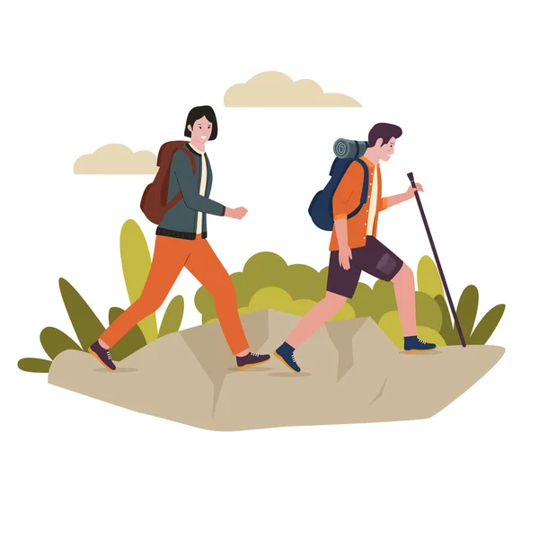 Vektorillustration Von Outdoor Aktivitäten Beim Wandern Illustration Für Website Zielseite — Stockvektor