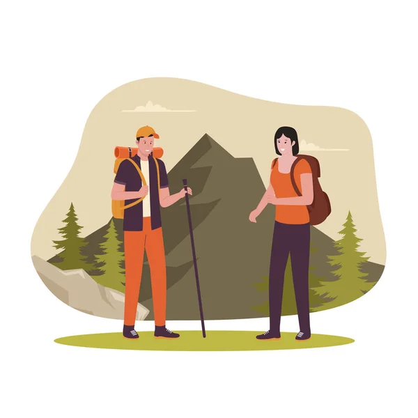 Senderismo Trekking Hiker Ilustración Concepto Diseño Ilustración Para Sitio Web — Vector de stock