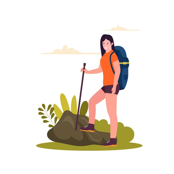 Donna Escursionismo Concetto Design Illustrazione Sito Web Landing Page App — Vettoriale Stock