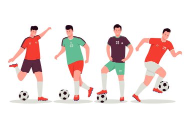 Futbolcu vektör çizimi. Web sitesi için resim, iniş sayfası, mobil uygulama, poster ve afiş. Moda düz vektör illüstrasyonu