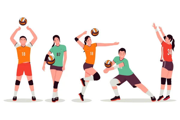 Ensemble Illustrations Vectorielles Joueurs Volley Ball Illustration Pour Site Web — Image vectorielle