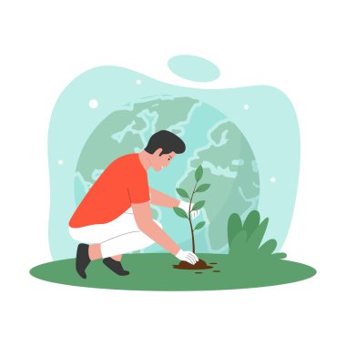 İnsanların ağaç diktiği vektör konsepti. Web sitesi için resim, iniş sayfası, mobil uygulama, poster ve afiş. Moda düz vektör illüstrasyonu