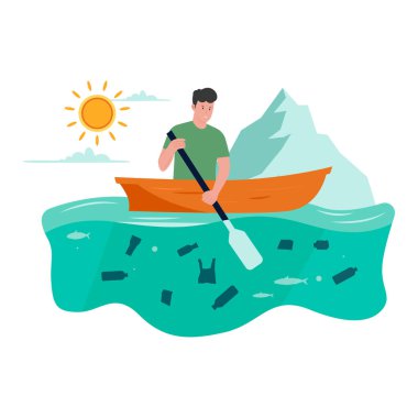 Kirlilik okyanusunun taşıyıcı konsepti. Web sitesi için resim, iniş sayfası, mobil uygulama, poster ve afiş. Moda düz vektör illüstrasyonu