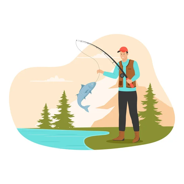 Fischer Auf Fischerei Illustration Konzept Illustrationen Für Webseiten Zielseiten Mobile — Stockvektor