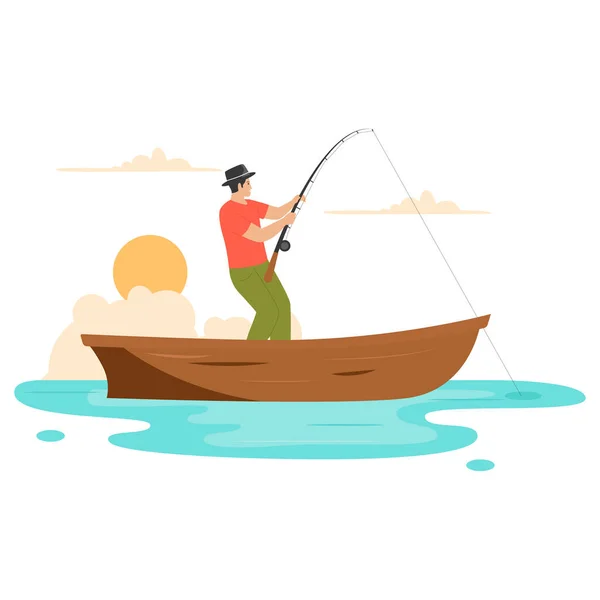 Halászat Egy Hajó Illusztráció Koncepció Illusztráció Honlap Kezdőlap Mobil Alkalmazás — Stock Vector