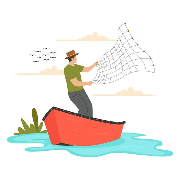 Pesca Con Concetto Illustrazione Rete Illustrazione Siti Web Pagine Destinazione — Vettoriale Stock