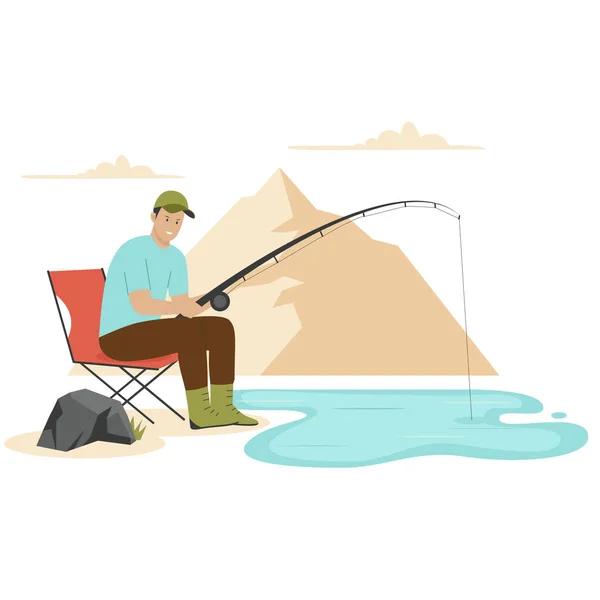 釣り休暇のイラストのコンセプト ウェブサイト ランディングページ モバイルアプリ ポスター バナーのイラスト トレンドフラットベクトルイラスト — ストックベクタ