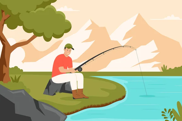 Caña Pescar Ilustración Fondo Ilustración Para Sitios Web Landing Pages — Vector de stock