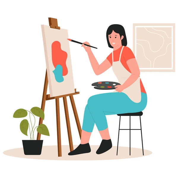 Concept Illustration Female Artist Painting Canvas Illustration Websites Landing Pages — Stock Vector