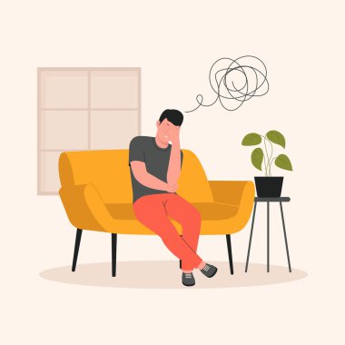 Stres ve endişe konsepti çizimi. Web sitesi için resim, iniş sayfası, mobil uygulama, poster ve afiş. Moda düz vektör illüstrasyonu