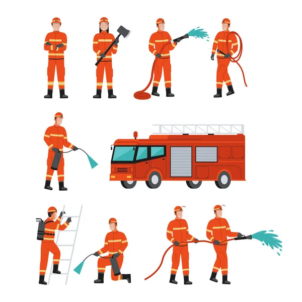 Firefighter illustration set collection. Flat vector illustration isolated on white background