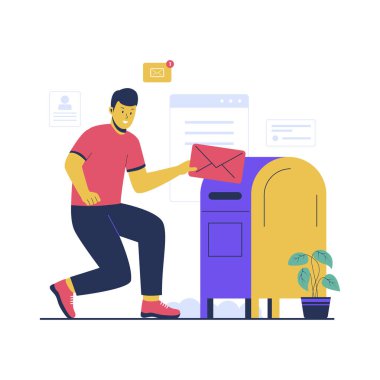 Posta kutusu illüstrasyon tasarımı konsepti. Düz vektör çizimi beyaz arkaplanda izole edildi