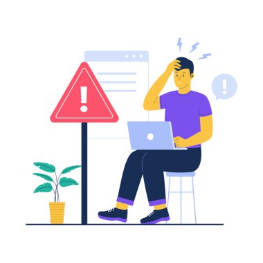 Uyarı illüstrasyon kavramı. Düz vektör çizimi beyaz arkaplanda izole edildi