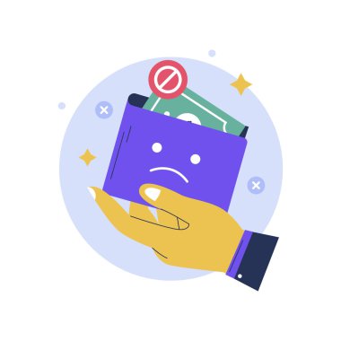 Boş cüzdan tasviri. Düz vektör çizimi beyaz arkaplanda izole edildi