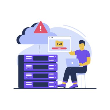 Tam depolama konsepti çizimi. Düz vektör çizimi beyaz arkaplanda izole edildi