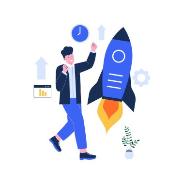 Üretkenlik illüstrasyonunu artırma vektörü. Kendi kendine üretkenlik, kendi kendine gelişen yumuşak beceriler. Düz tasarım çizimi