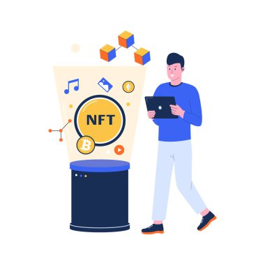 NFT konsept çizimi. Blockchain vektörü. Düz tasarım çizimi