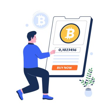 Bitcoin vektör konseptini al. Uygulamalarda şifreli işlem. Düz tasarım çizimi