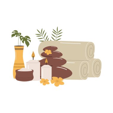Spa ve masaj tedavi illüstrasyonu. Düz tasarım çizimi