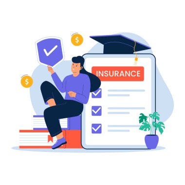 Eğitim sigortası politika vektörü konsepti. düz tasarım illüstrasyon