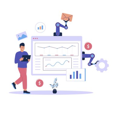 Dijital pazarlama otomasyonu. Düz tasarım çizimi