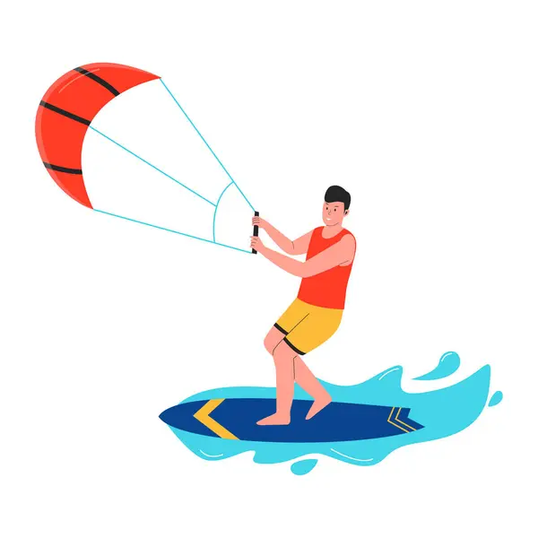 Erkek Sörfçü Illüstrasyonunun Tasviri Düz Tasarım Çizimi — Stok Vektör