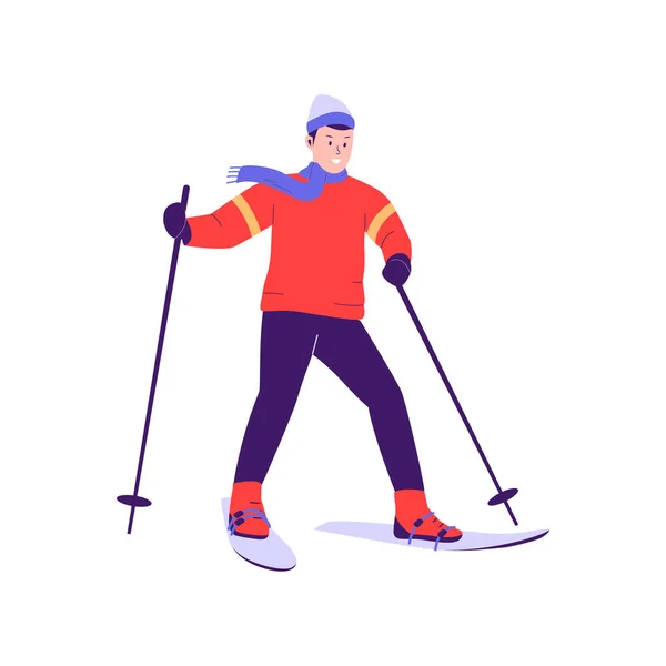 Hombre Esquiando Temporada Invierno Ilustración Diseño Plano — Vector de stock