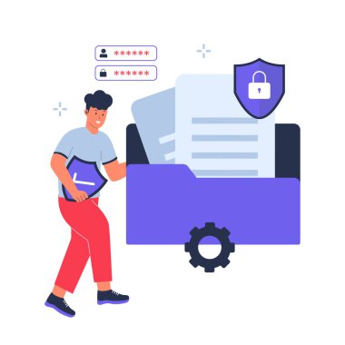 Dosya koruma konsepti çizimi. Koruma dosyasına erişim konsepti. vektör düz illüstrasyon