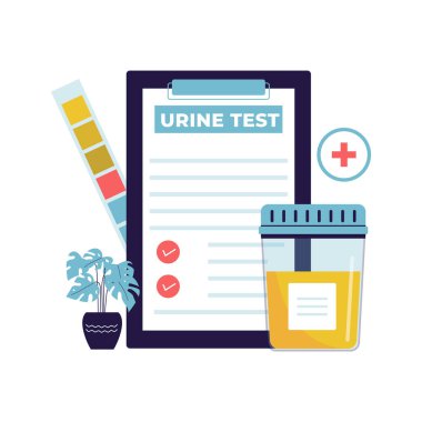 İdrar testi çiziminin düz tasarımı. Vektör düz resimleme