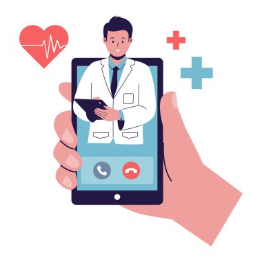 Online doktor konseptinin düz tasarımı. Web siteleri, iniş sayfaları, mobil uygulamalar, posterler ve afişler için illüstrasyon. Moda düz vektör illüstrasyonu