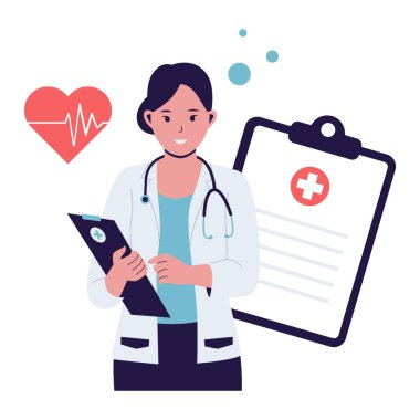 Tıbbi check-up çiziminin düz tasarımı. Vektör düz resimleme