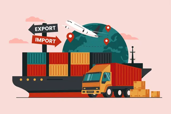 Globální Logistické Distribuční Služby Ilustrační Koncept Nákladní Export Import Logistiky Royalty Free Stock Vektory