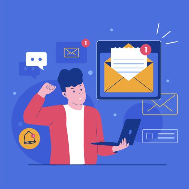 Posta bildirim vektör kavramı. Vektör düz resimleme