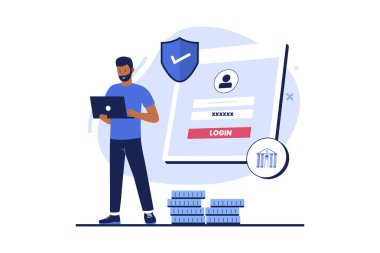 Banka hesap uygulamalarına giriş yap. Vektör düz resimleme