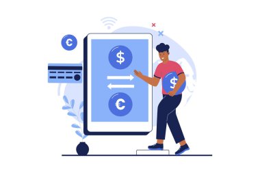 Para değişimi uygulamalarının düz tasarımı. Vektör düz resimleme